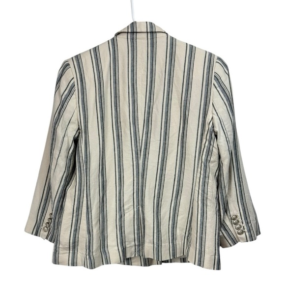 Lauren Ralph Lauren Size 8P Twill Linen Blend Striped Blazer Crest Buttons - Picture 3 of 10